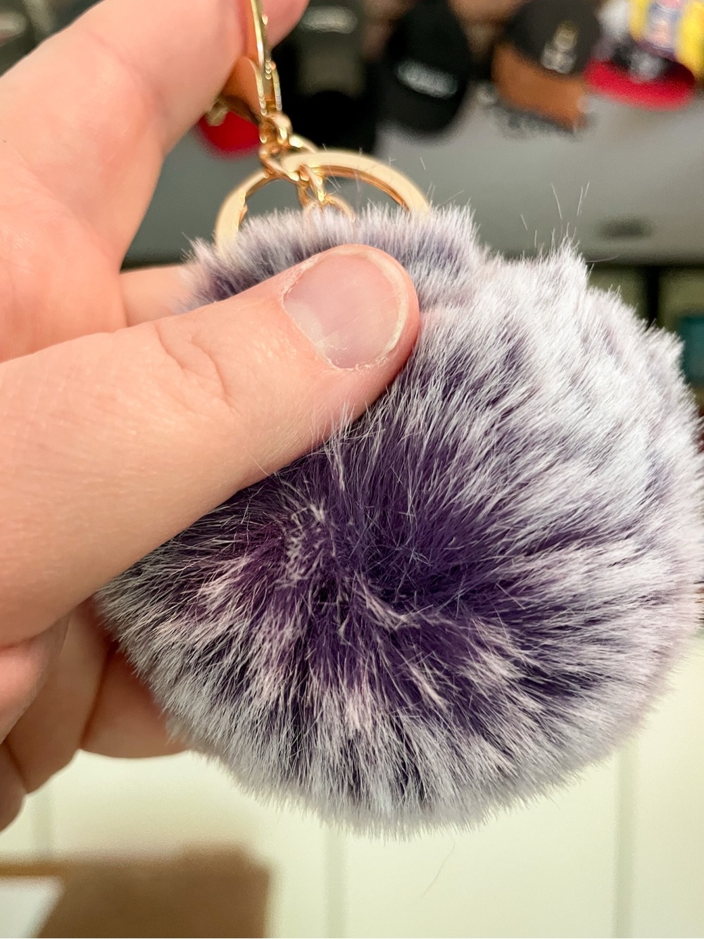 Faux Fur Pom-Pom Keychain Purse Bag Backpack Charm Keyring - Purple - Picture 3 of 6